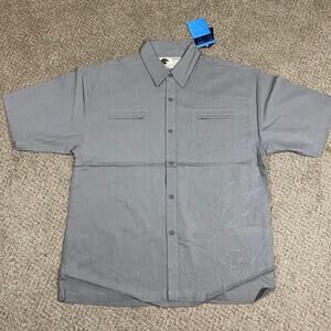 Y2K Clench Button Down Shirt Short Sleeve Sz XL Linen Streetwear Embroidered